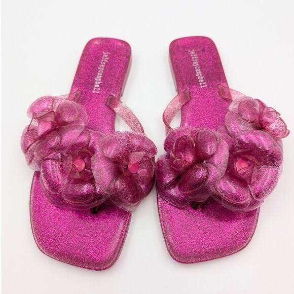 Jeffrey Campbell Fleuris Jelly Flip Flop Thong Sandal Pink Glitter Size US7 EU38 - Picture 3 of 11